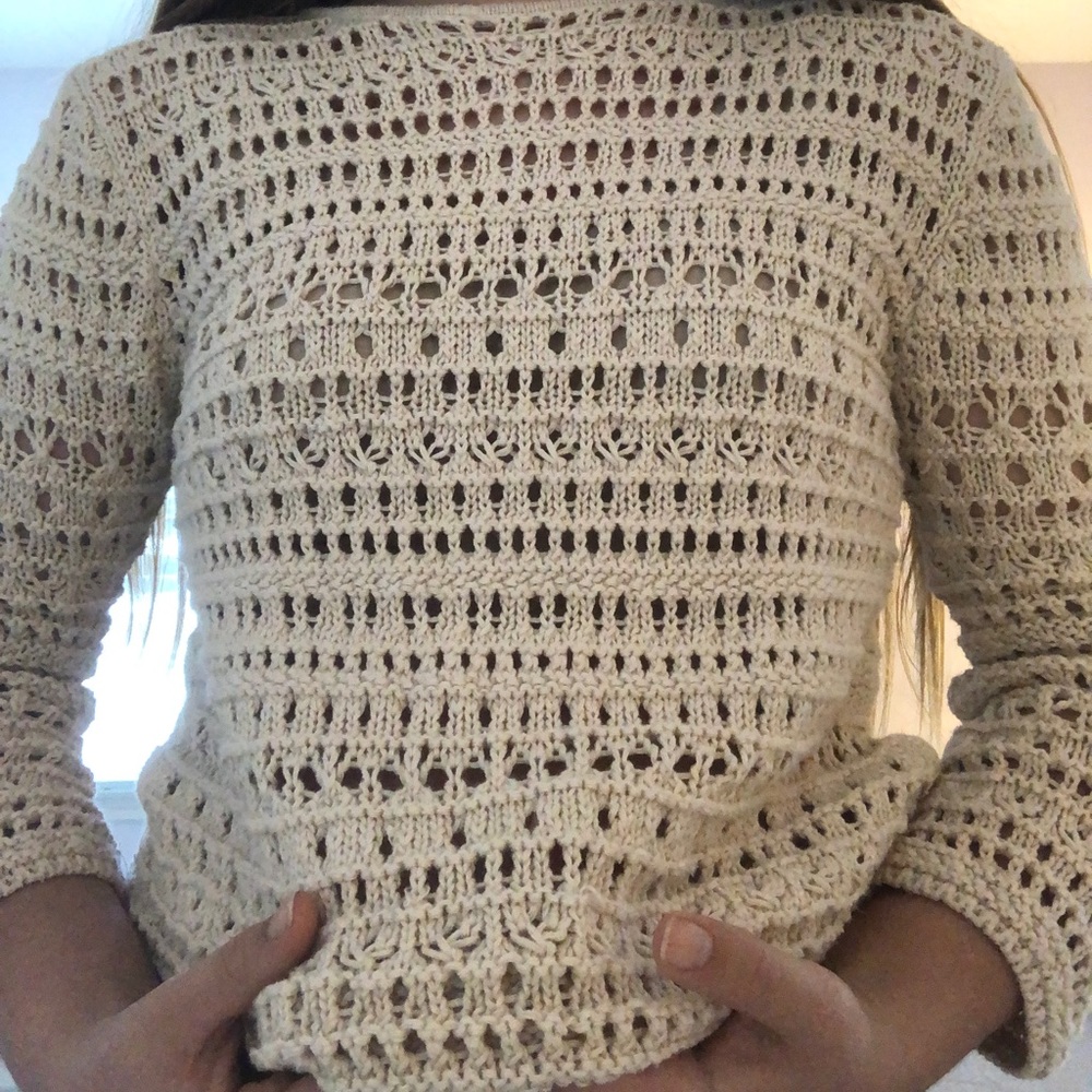 🦋 2/$15 Cream Crochet Knit Sweater